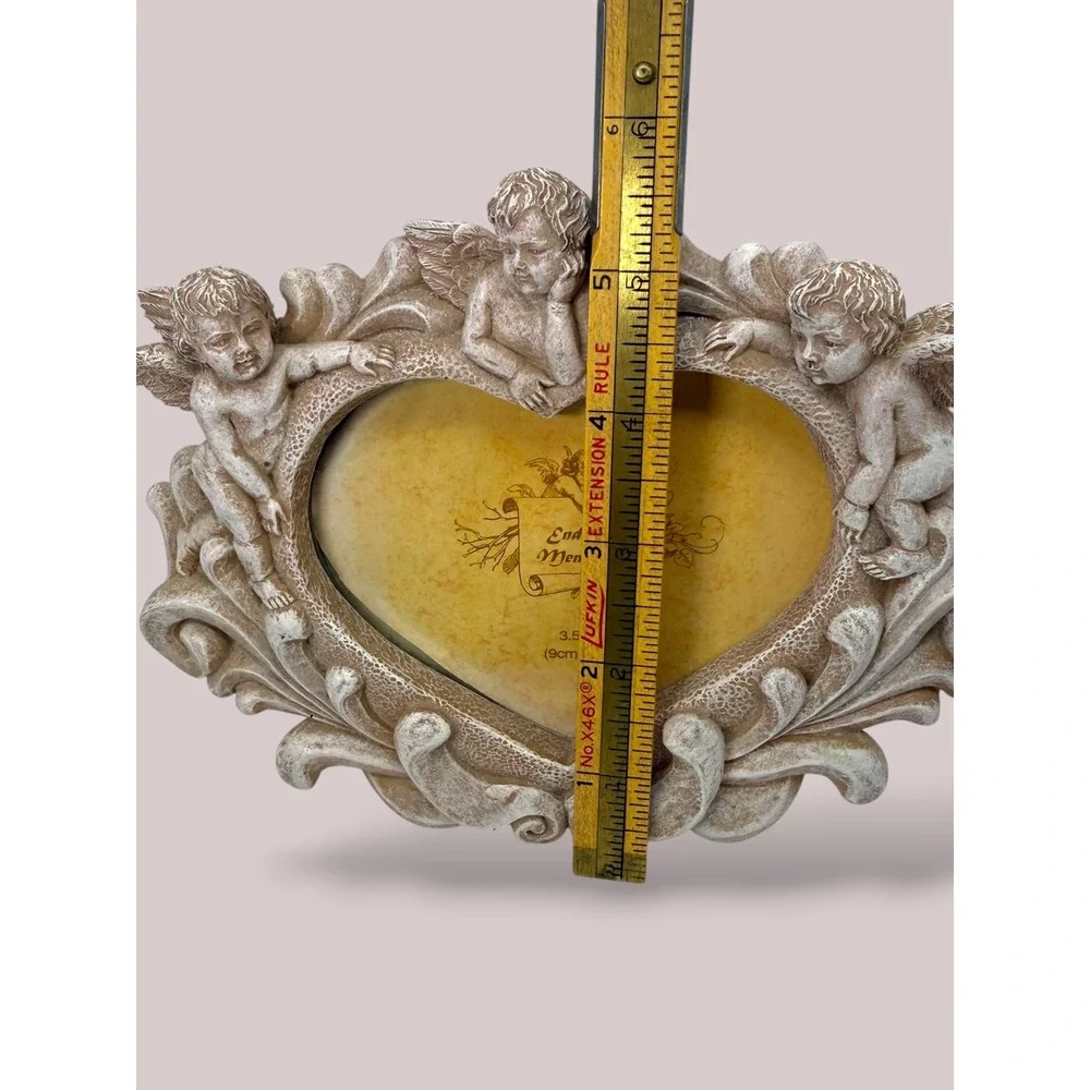 Vintage Cherub Heart Picture Frame Ornate Angel Resin Shabby Chic 3.5x5 Photo